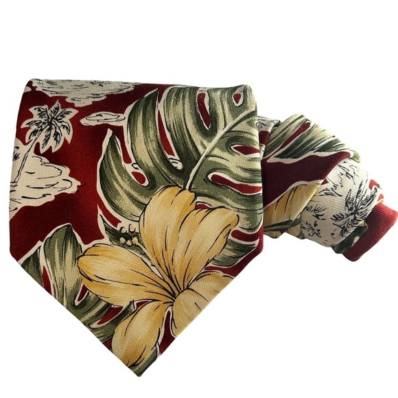 Tommy Bahama Neck Tie Floral Ferns Textured 100% Silk Embossed Monogram Tipping - Picture 3 of 14